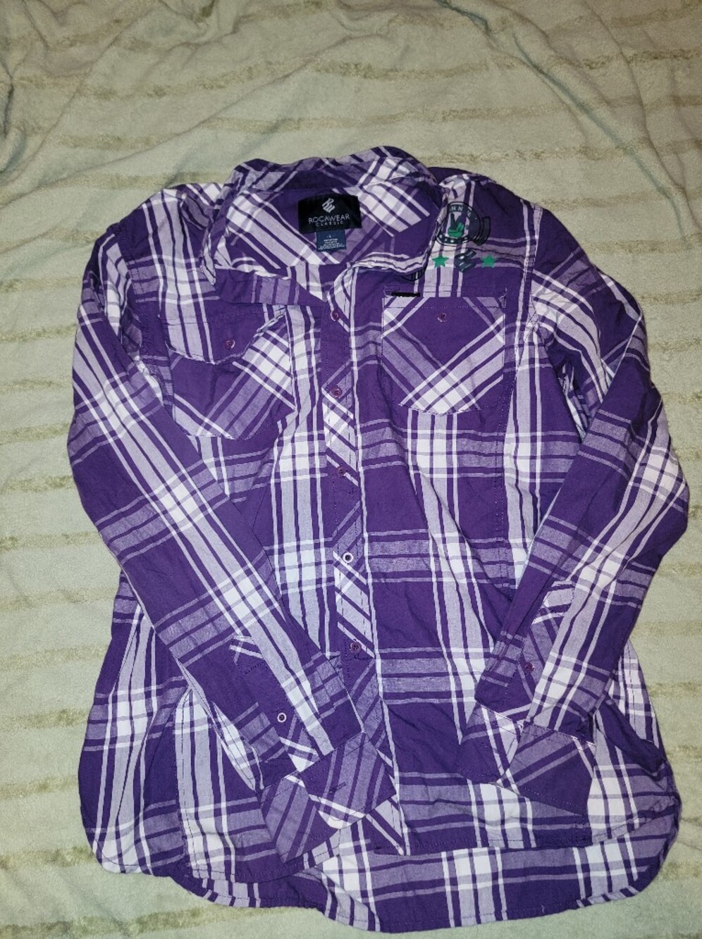 Rocawear Purple and White Plaid Button-Down Shirt